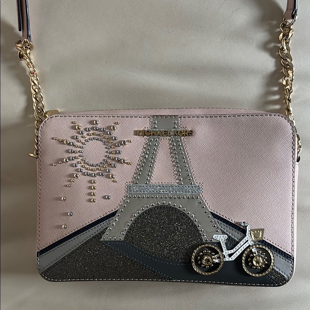 Michael Kors Pink Eiffel Tower Paris Crossbody Bag